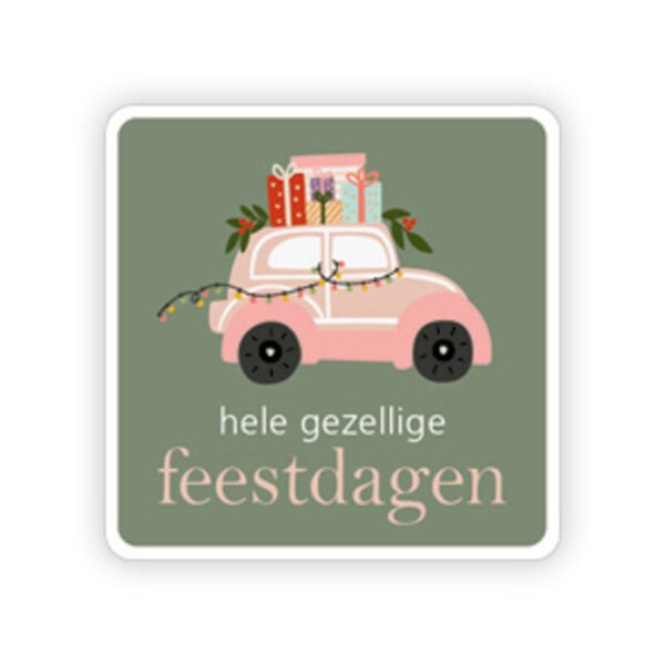 Sluitsticker kerst roze autootje