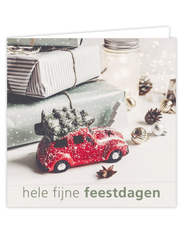 kerstkaart rood autootje